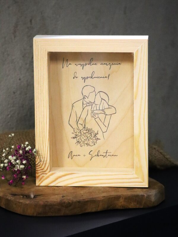 Personalizowana drewniana skarbonka z życzeniami na Ślub