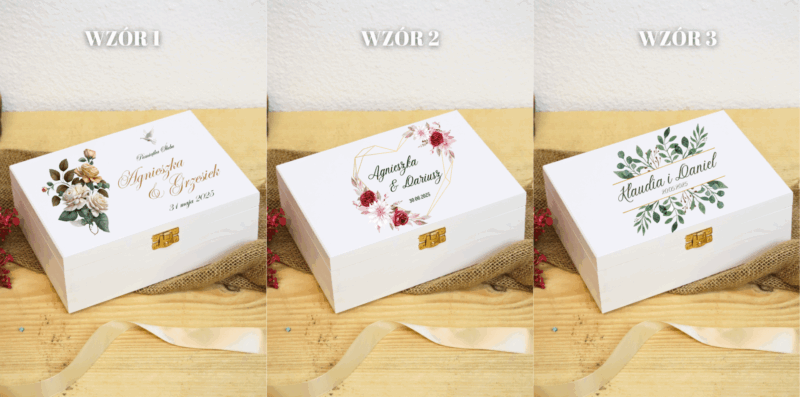 Biała szkatułka ślubna z przegródkami