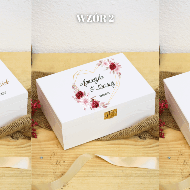 Biała szkatułka ślubna z przegródkami