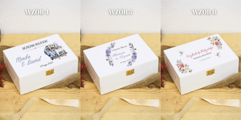 Biała szkatułka ślubna z przegródkami