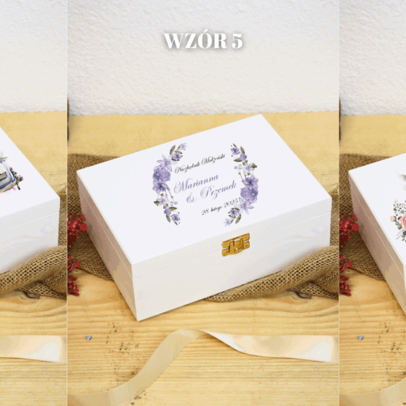 Biała szkatułka ślubna z przegródkami