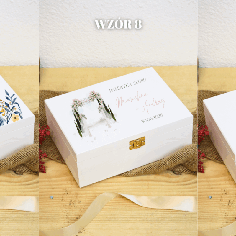 Biała szkatułka ślubna z przegródkami