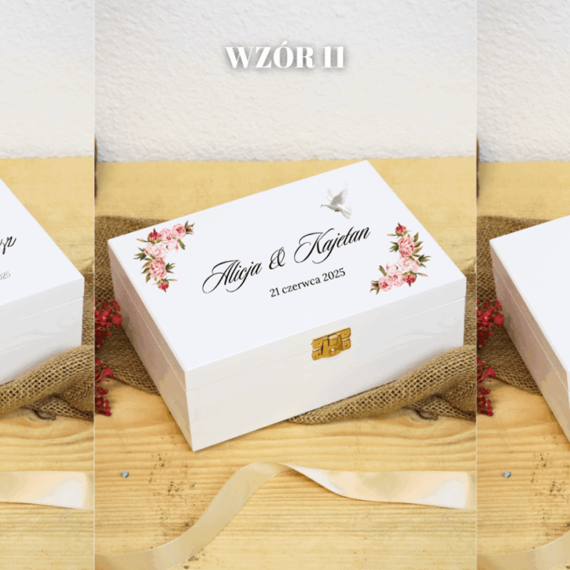 Biała szkatułka ślubna z przegródkami