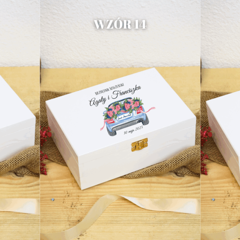 Biała szkatułka ślubna z przegródkami