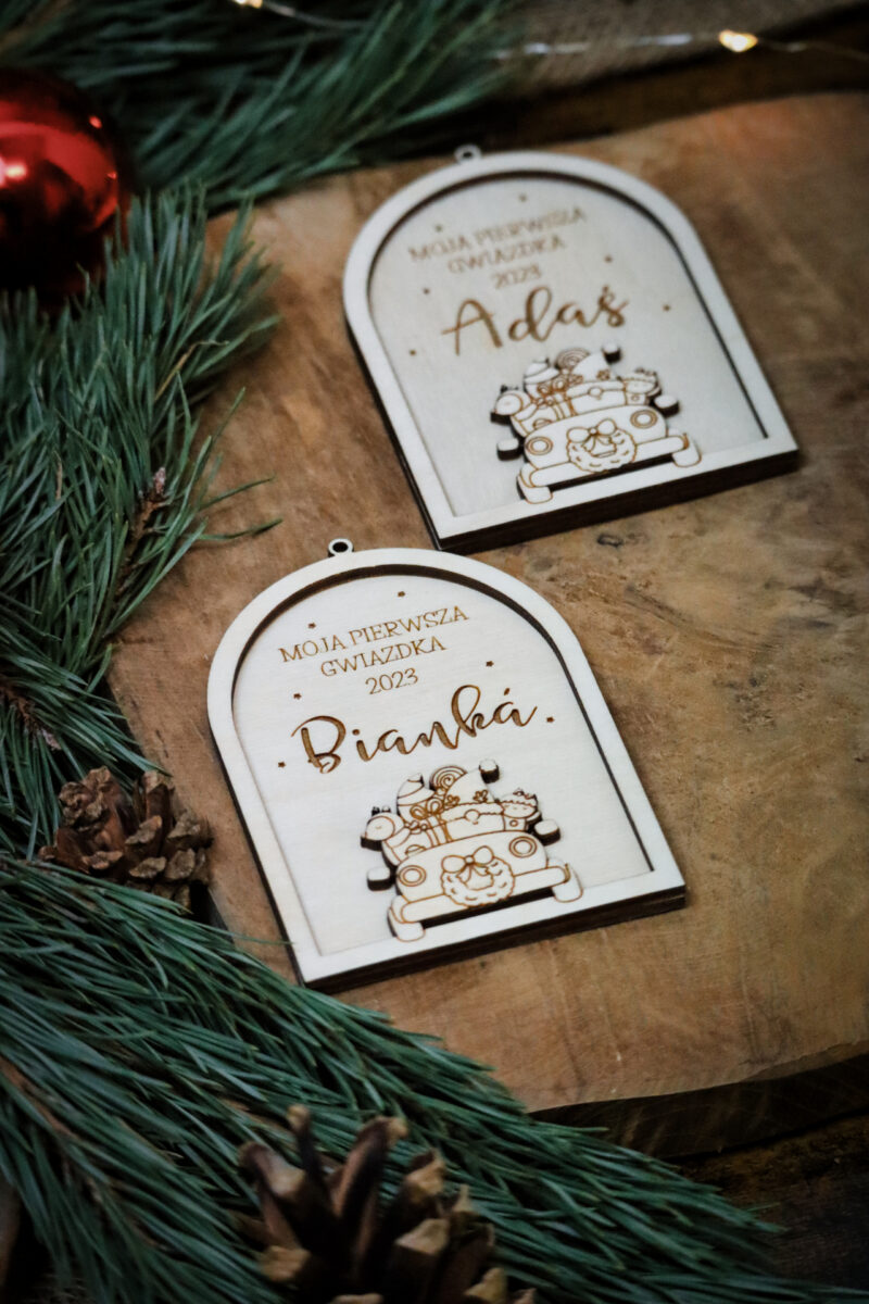 Bombka klosz z autkiem "Moja pierwsza gwiazdka"