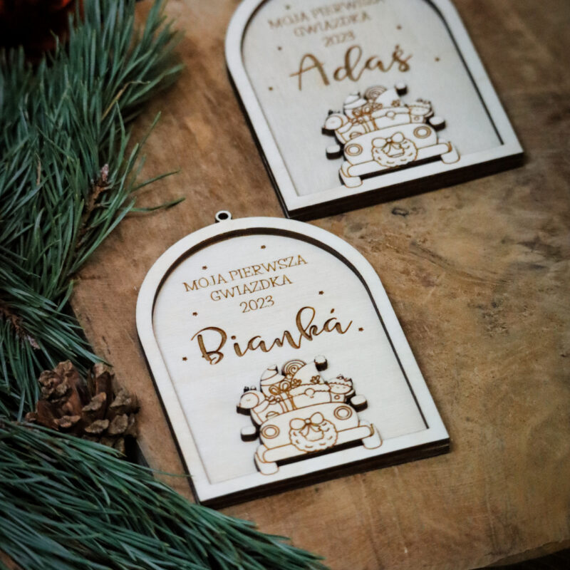 Bombka klosz z autkiem "Moja pierwsza gwiazdka"