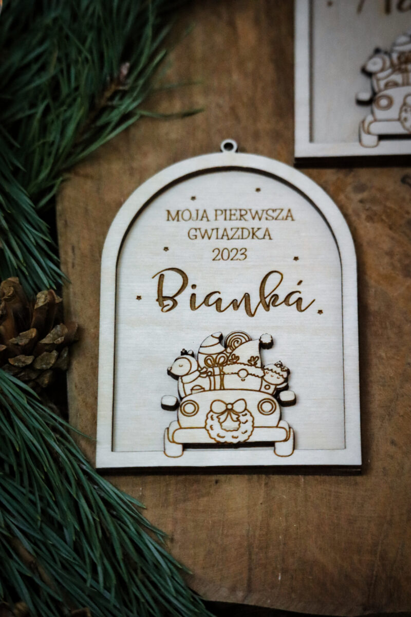 Bombka klosz z autkiem "Moja pierwsza gwiazdka"