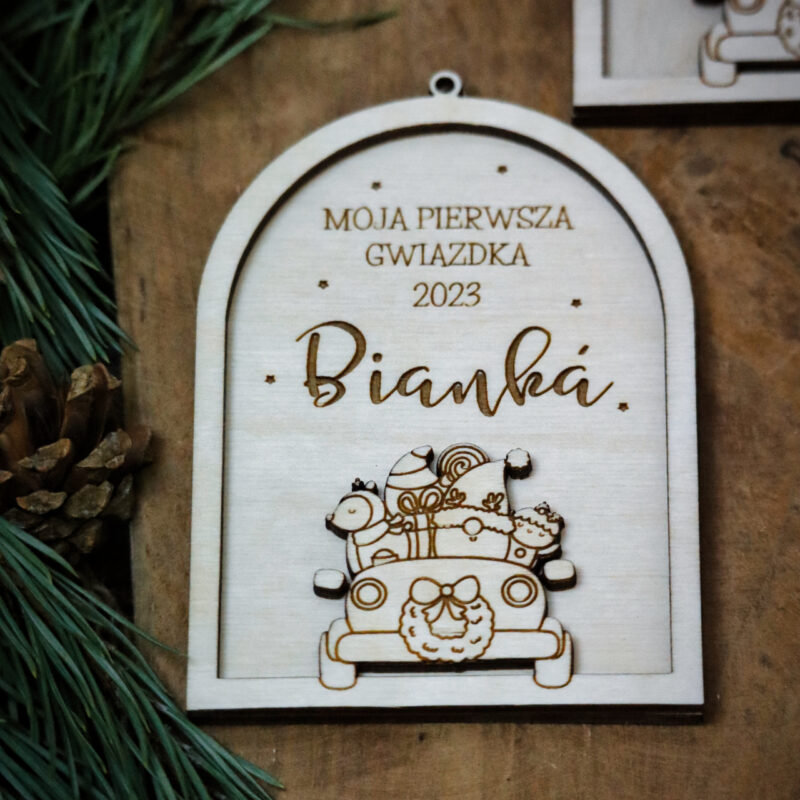 Bombka klosz z autkiem "Moja pierwsza gwiazdka"