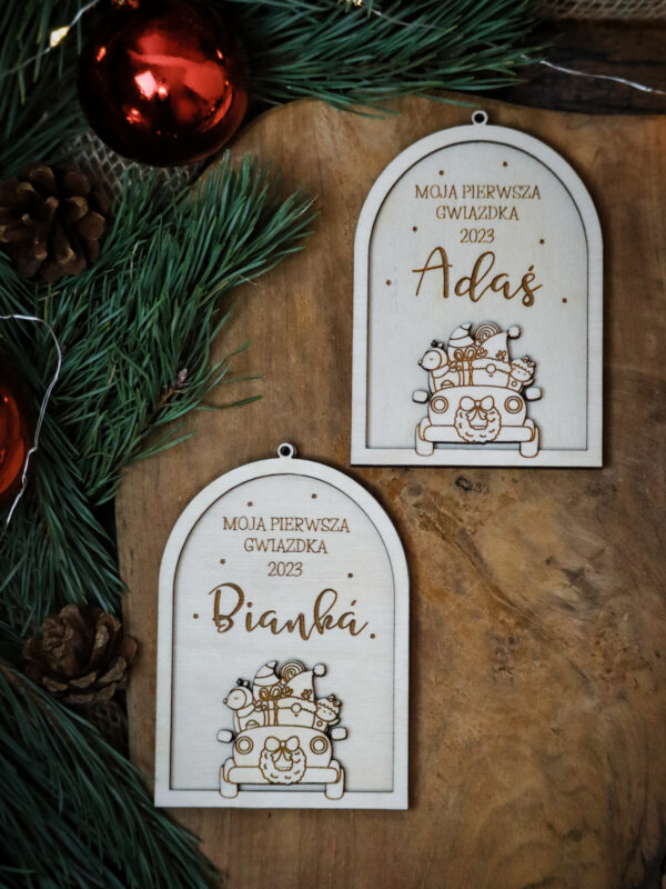 Bombka klosz z autkiem "Moja pierwsza gwiazdka"