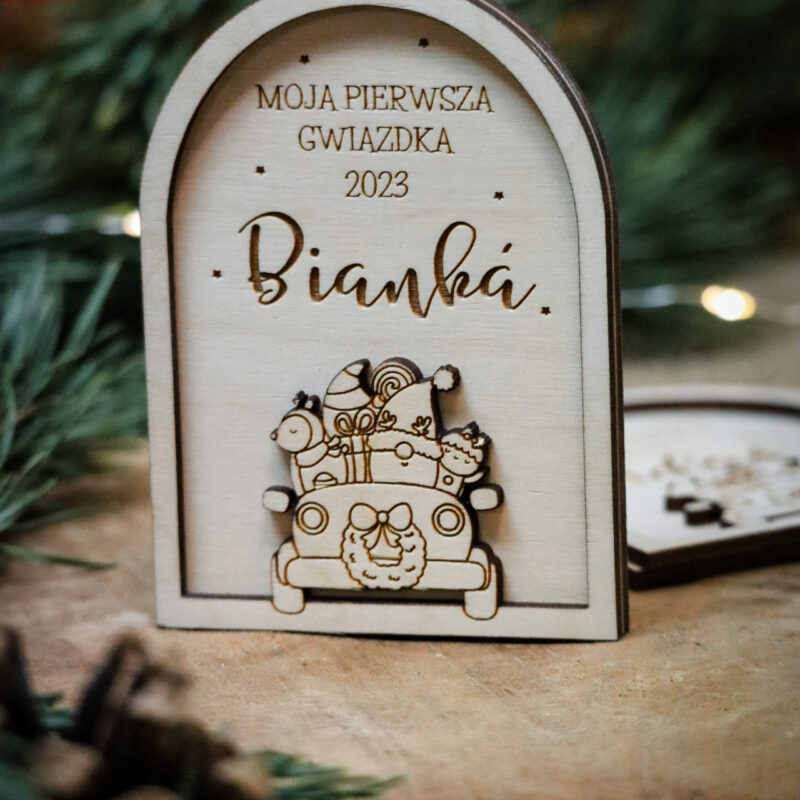 Bombka klosz z autkiem "Moja pierwsza gwiazdka"