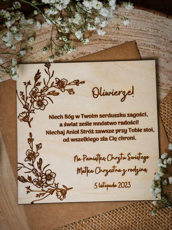Drewniana kartka na Chrzest Święty