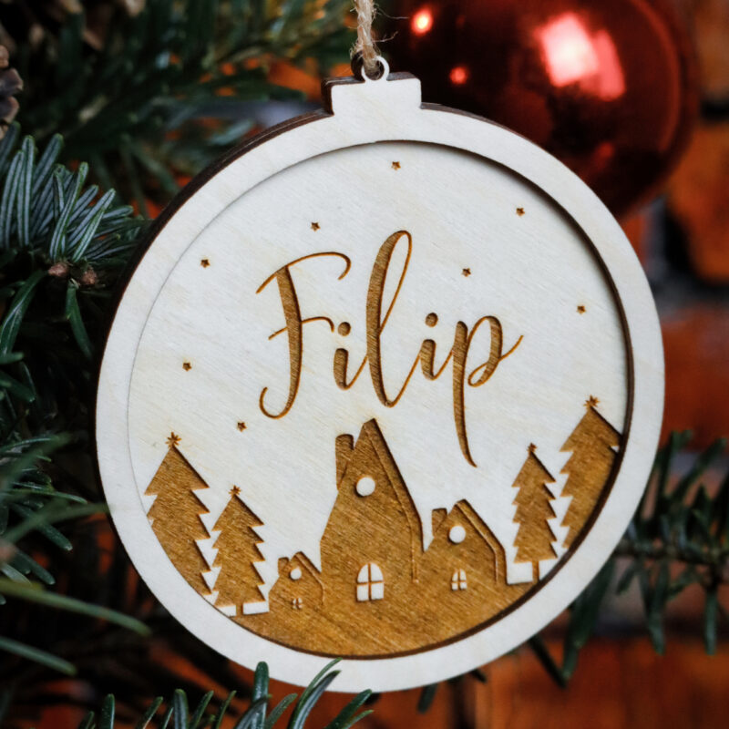 Bombka grawerowana z motywem zimowym i imieniem