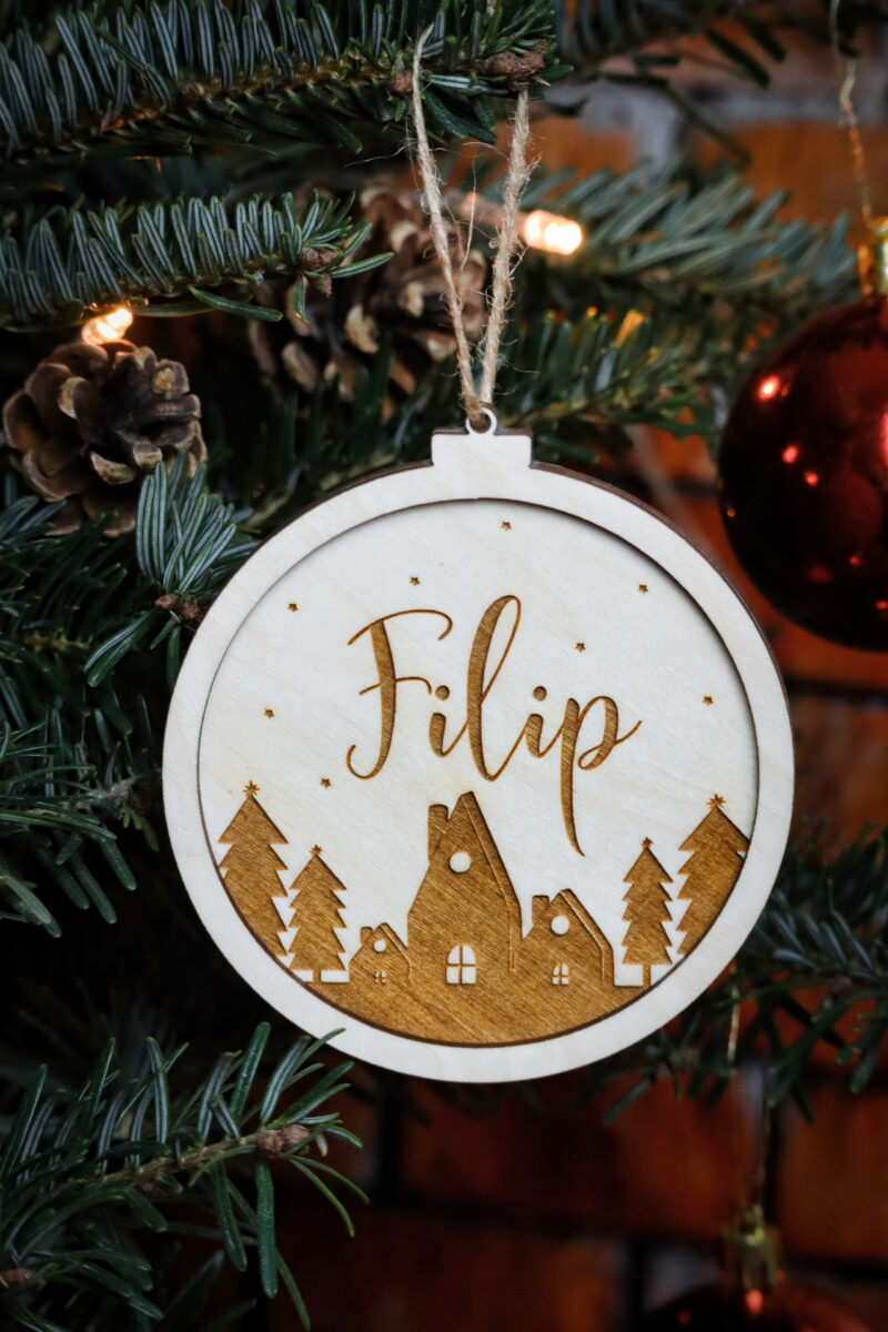 Bombka grawerowana z motywem zimowym i imieniem