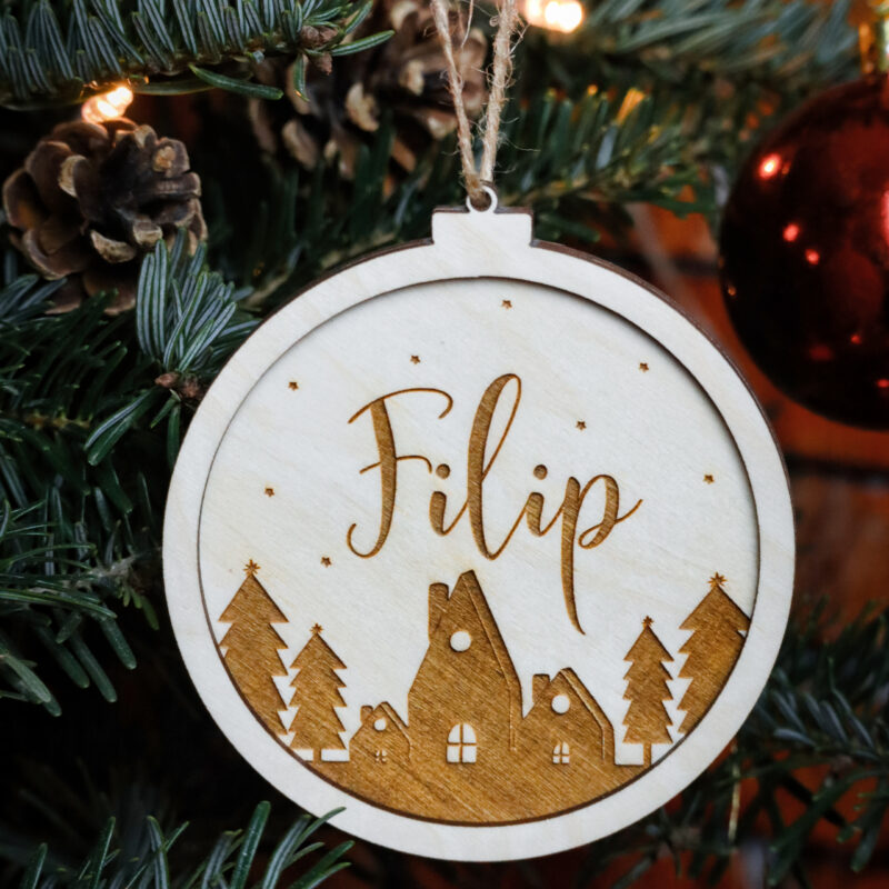 Bombka grawerowana z motywem zimowym i imieniem