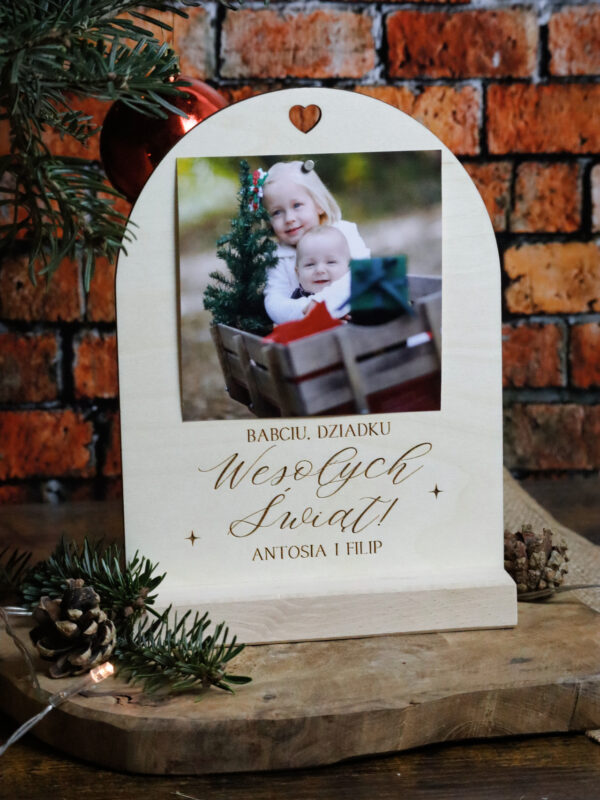 Półokrągła świąteczna ramka na zdjęcie z podstawką