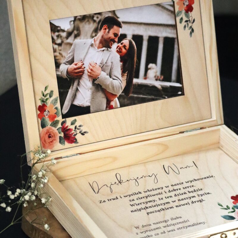 Podziękowania ślubne w formie pudełka ze zdjęciem