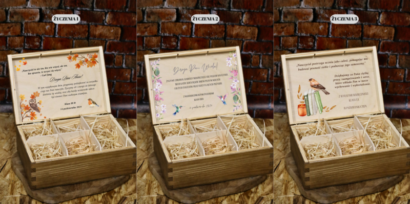 Bejcowana szkatułka z przegródkami dla nauczyciela