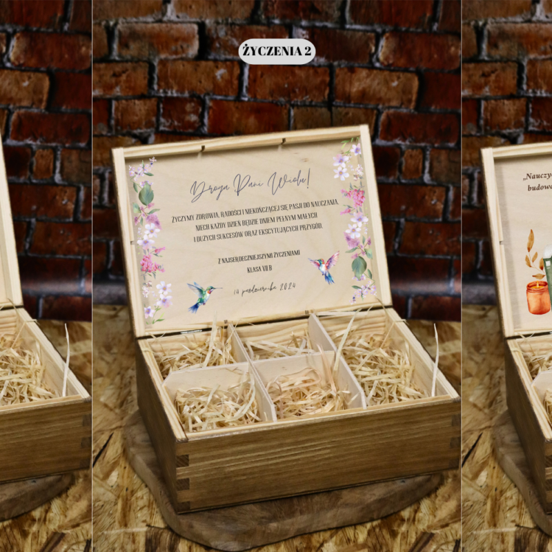 Bejcowana szkatułka z przegródkami dla nauczyciela