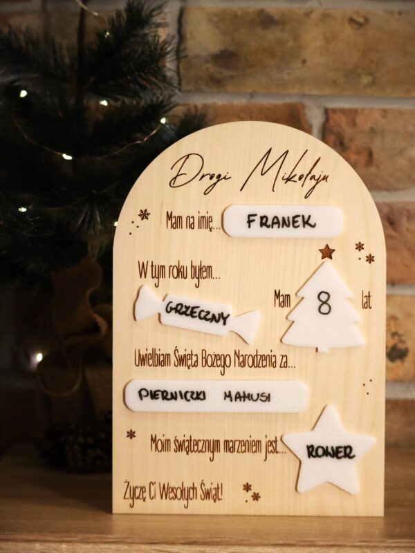 List do Świętego Mikołaja w formie tabliczki do uzupełniania