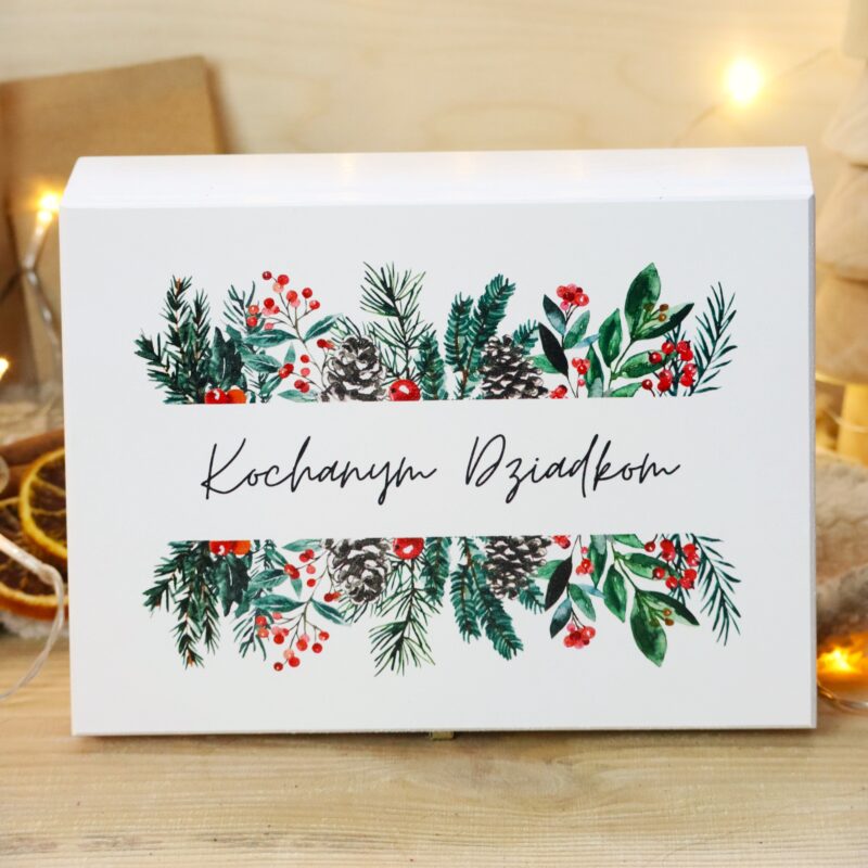 Białe pudełko świąteczne z życzeniami