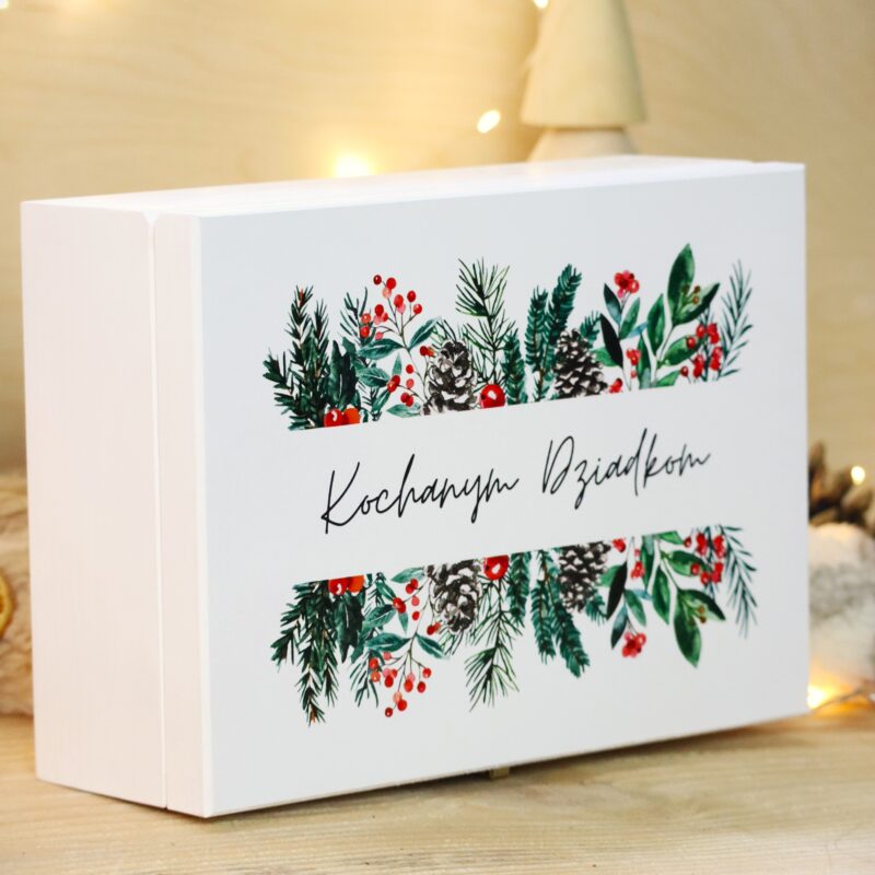 Białe pudełko świąteczne z życzeniami