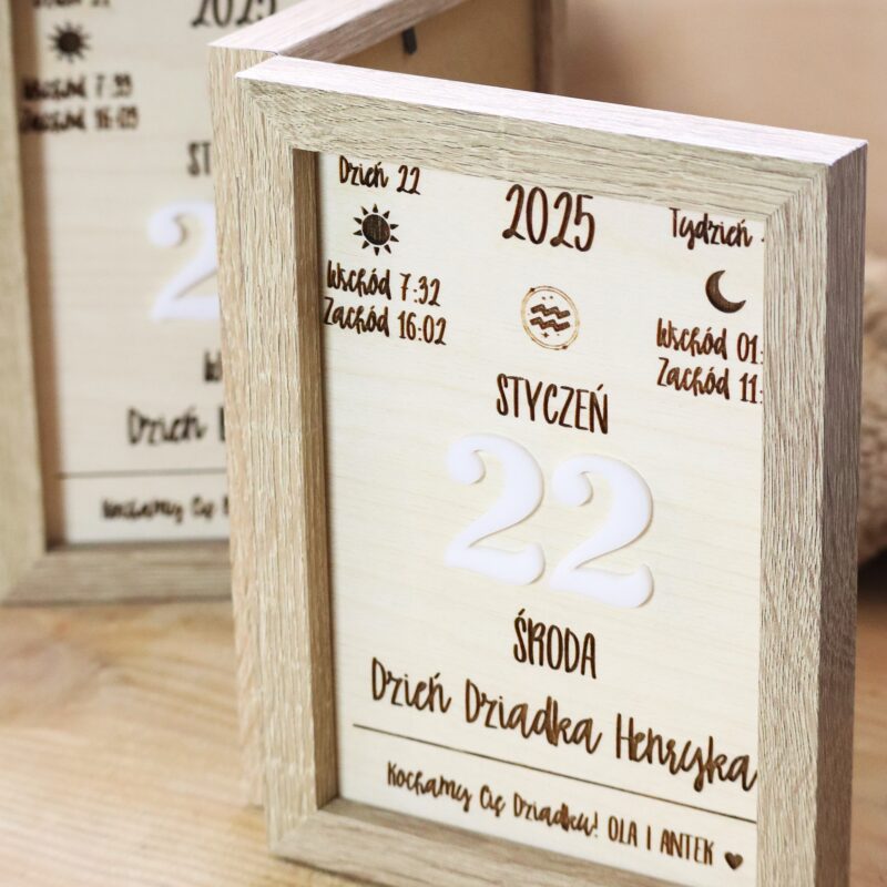 Potrójna ramka z kartką kalendarza 2026 dla Dziadków