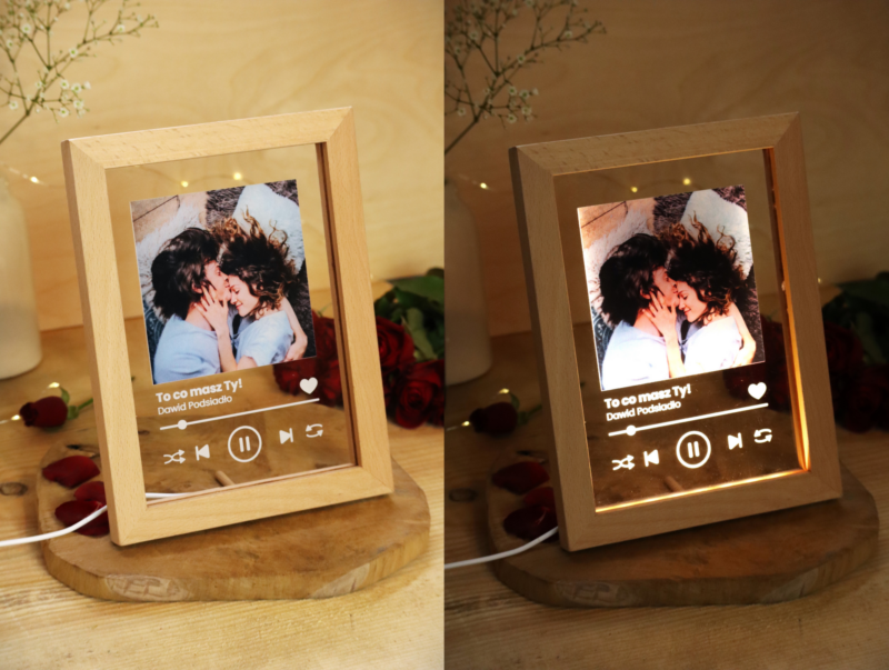 Ramka LED ze zdjęciem i tytułem piosenki Spotify