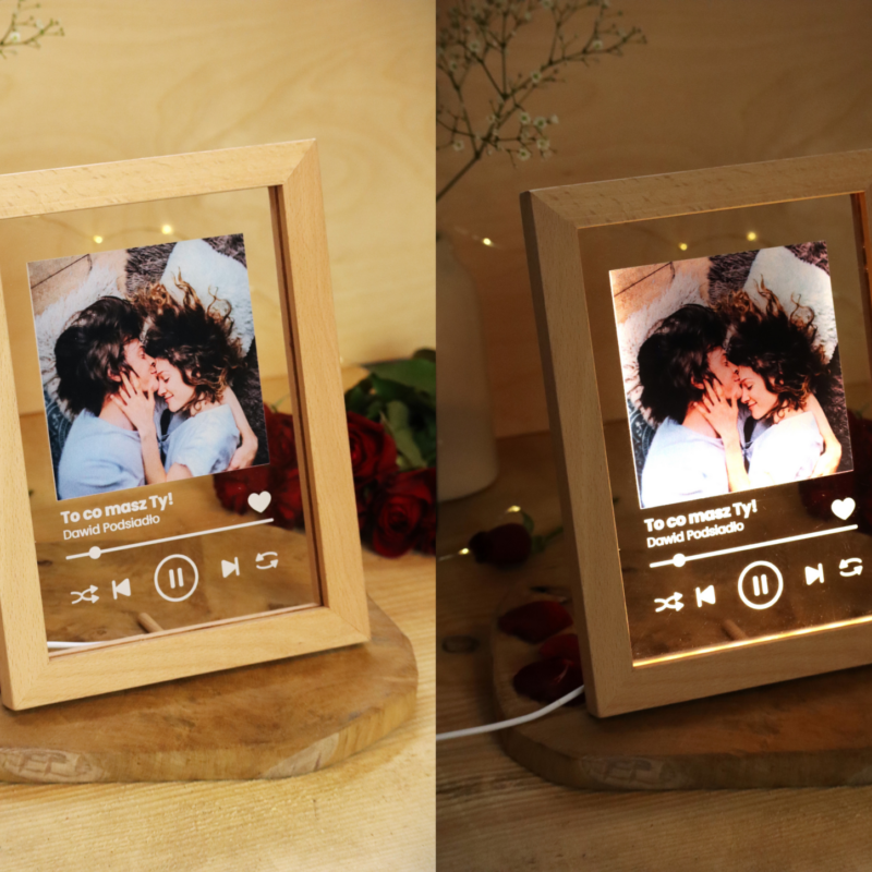 Ramka LED ze zdjęciem i tytułem piosenki Spotify