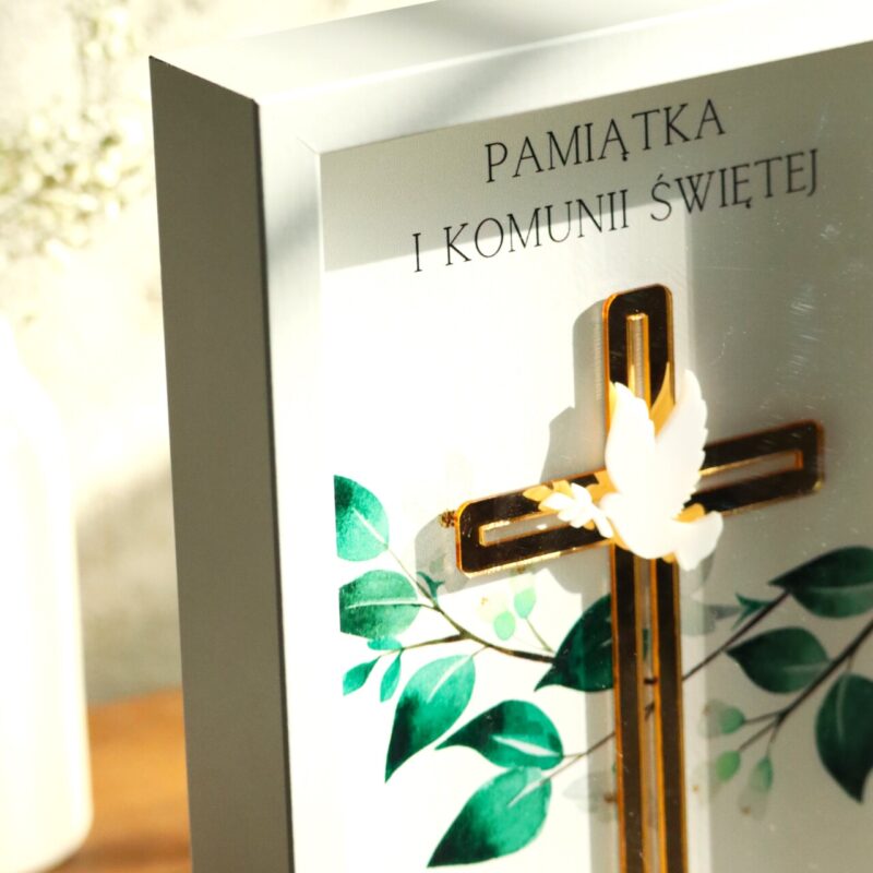 Pamiątka I Komunii Świętej Ramka 3D Krzyż z gołąbkiem