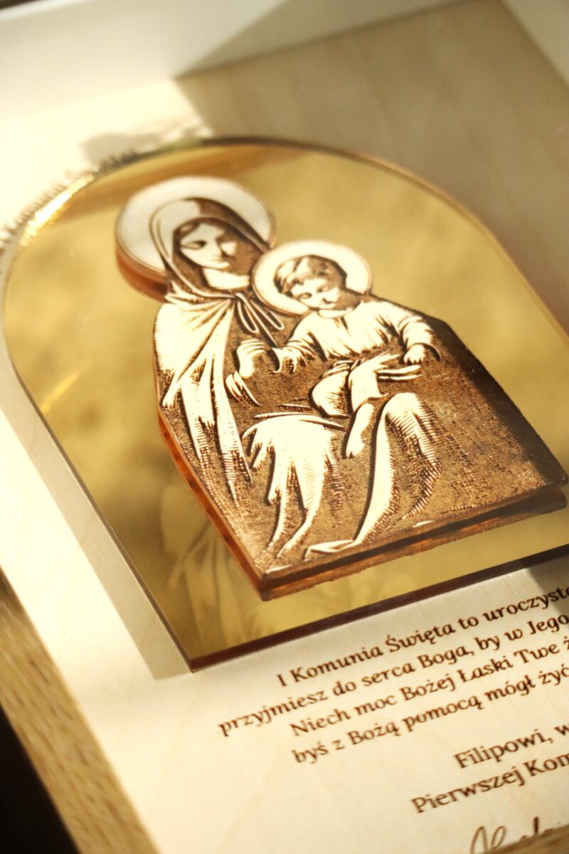 Pamiątka I Komunii Świętej Ramka 3D z ikoną Matki Boskiej