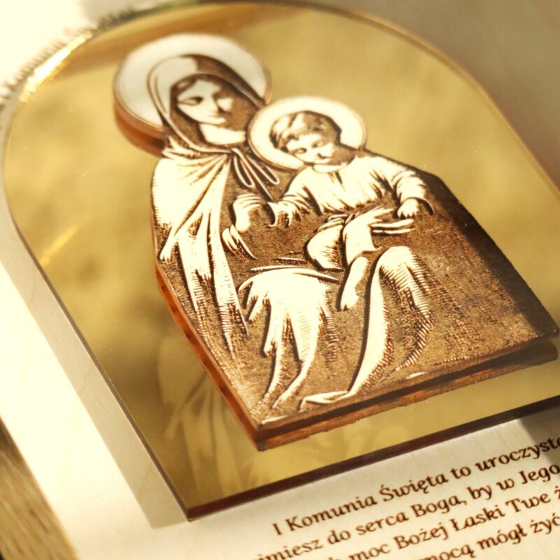 Pamiątka I Komunii Świętej Ramka 3D z ikoną Matki Boskiej