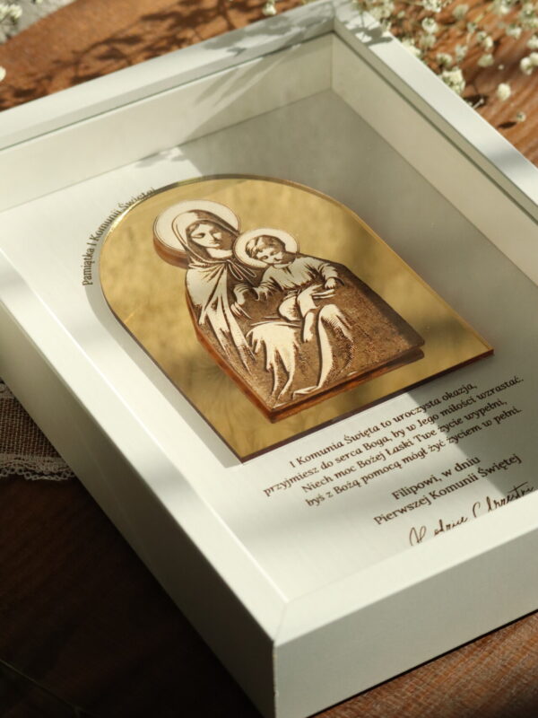 Pamiątka I Komunii Świętej Ramka 3D z ikoną Matki Boskiej