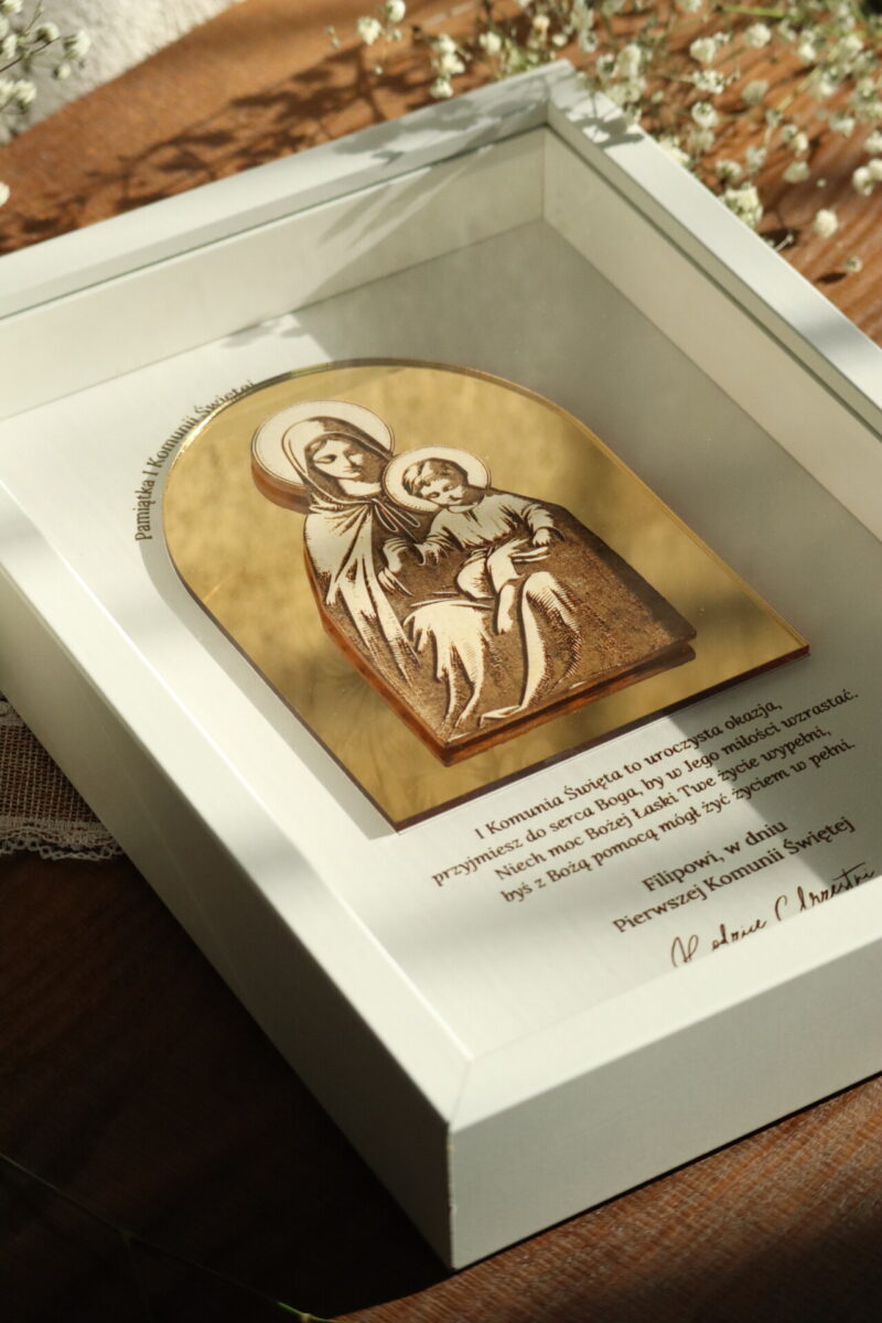 Pamiątka I Komunii Świętej Ramka 3D z ikoną Matki Boskiej
