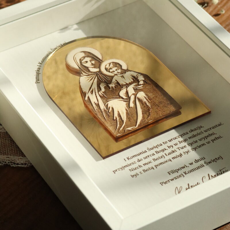 Pamiątka I Komunii Świętej Ramka 3D z ikoną Matki Boskiej