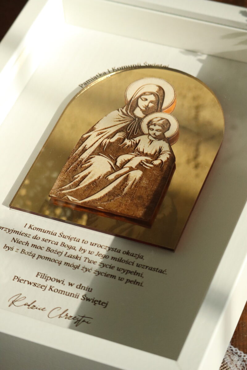 Pamiątka I Komunii Świętej Ramka 3D z ikoną Matki Boskiej