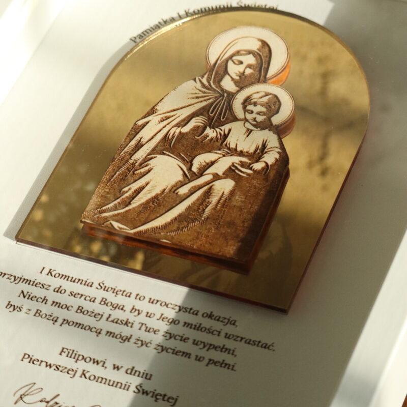 Pamiątka I Komunii Świętej Ramka 3D z ikoną Matki Boskiej
