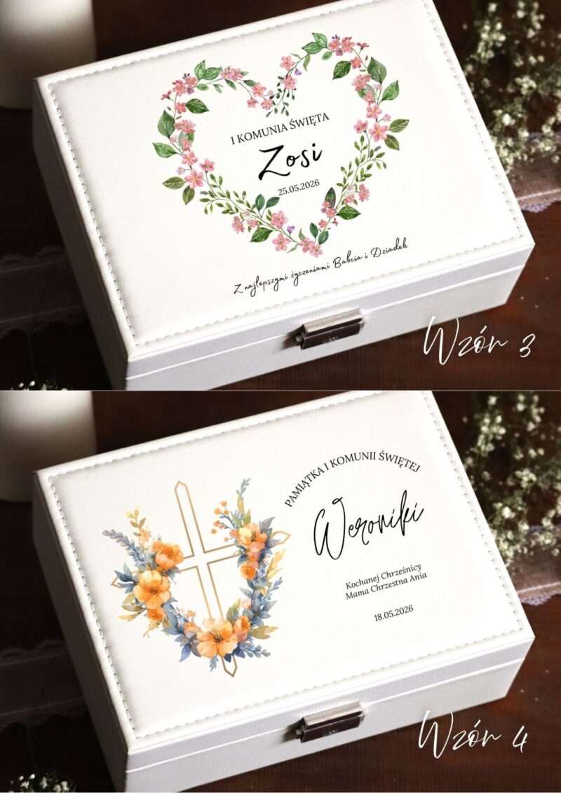 Kuferek szkatułka na biżuterię z okazji I Komunii Świętej