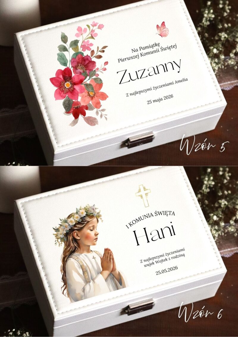 Kuferek szkatułka na biżuterię z okazji I Komunii Świętej