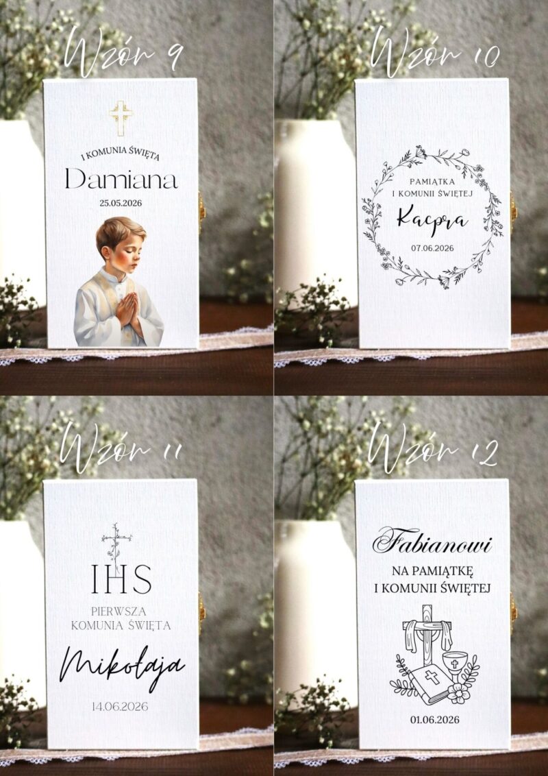 Białe pudełko na banknoty z okazji I Komunii Świętej