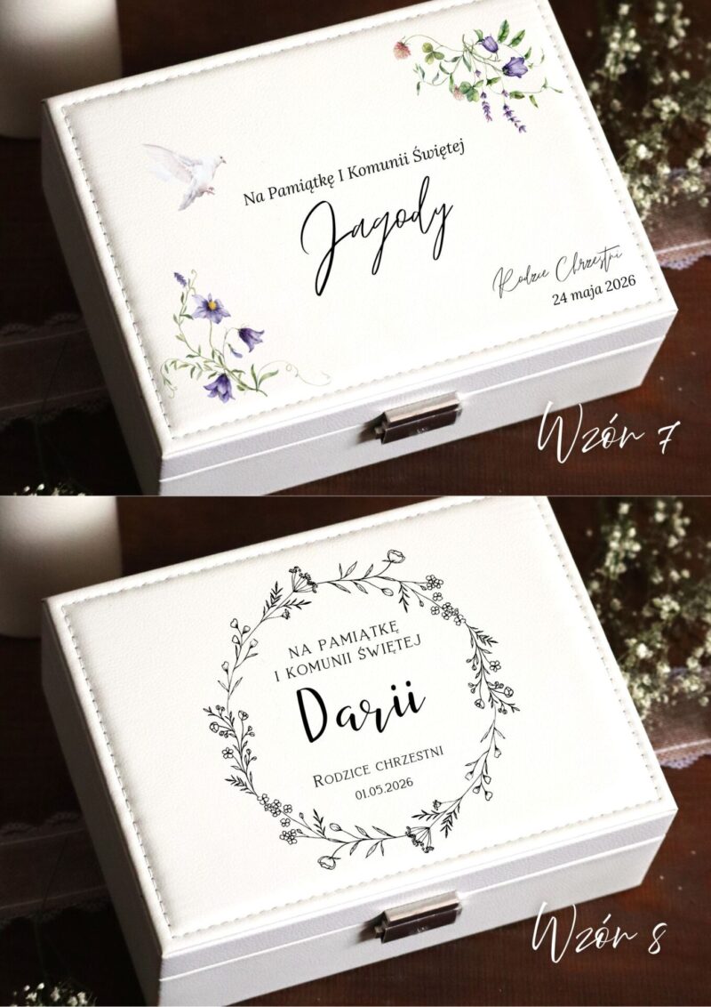 Kuferek szkatułka na biżuterię z okazji I Komunii Świętej