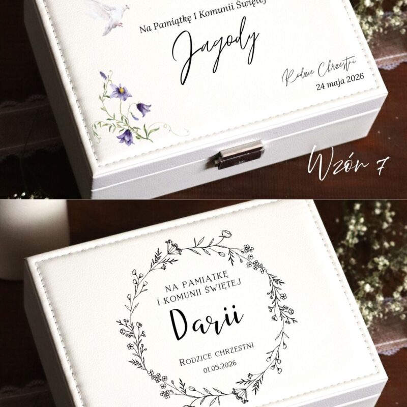 Kuferek szkatułka na biżuterię z okazji I Komunii Świętej