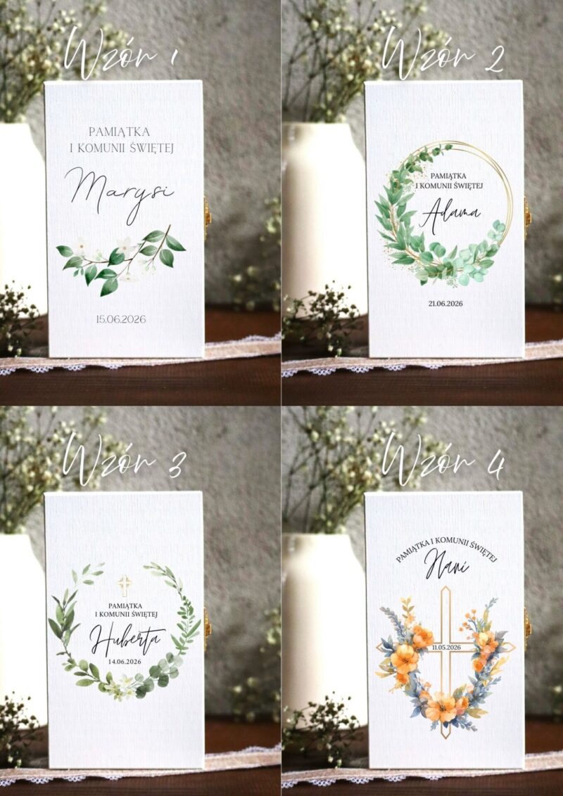 Białe pudełko na banknoty z okazji I Komunii Świętej