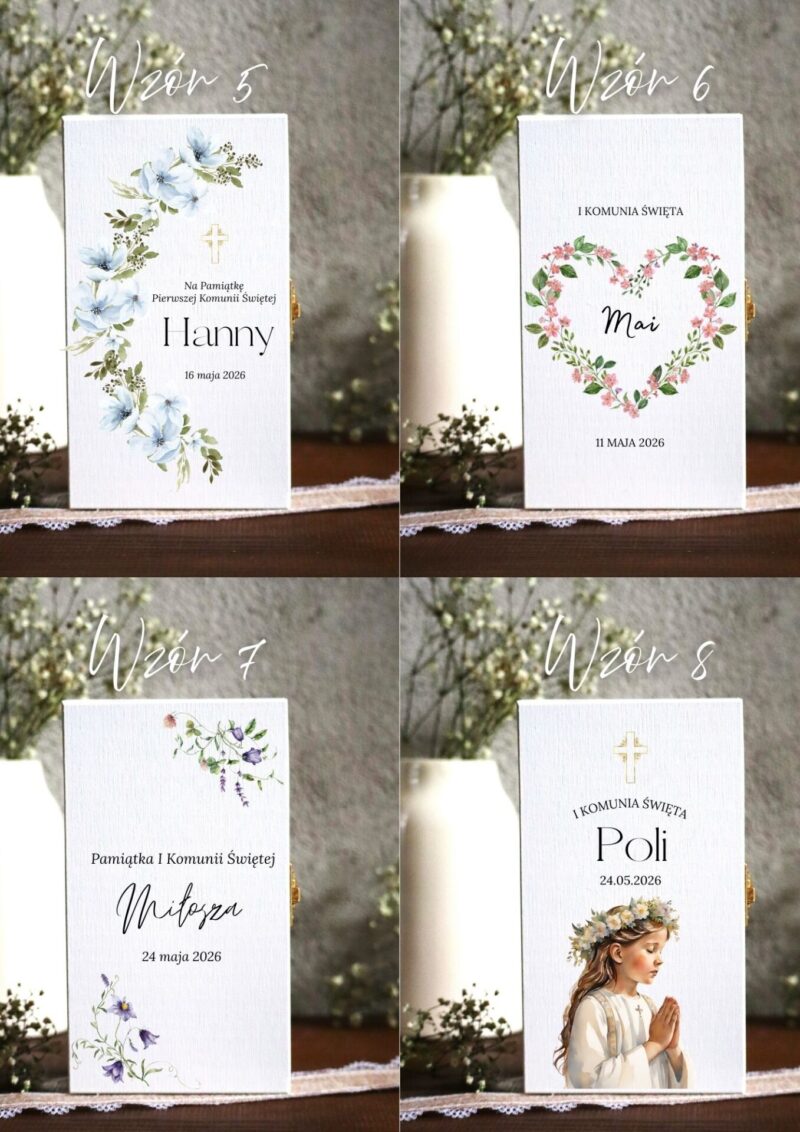 Białe pudełko na banknoty z okazji I Komunii Świętej