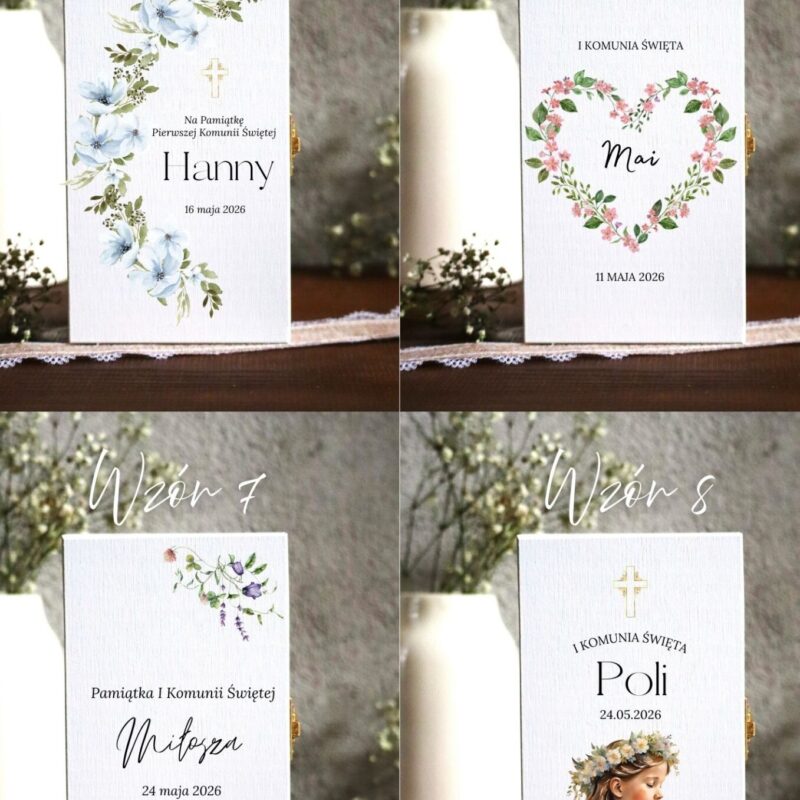 Białe pudełko na banknoty z okazji I Komunii Świętej