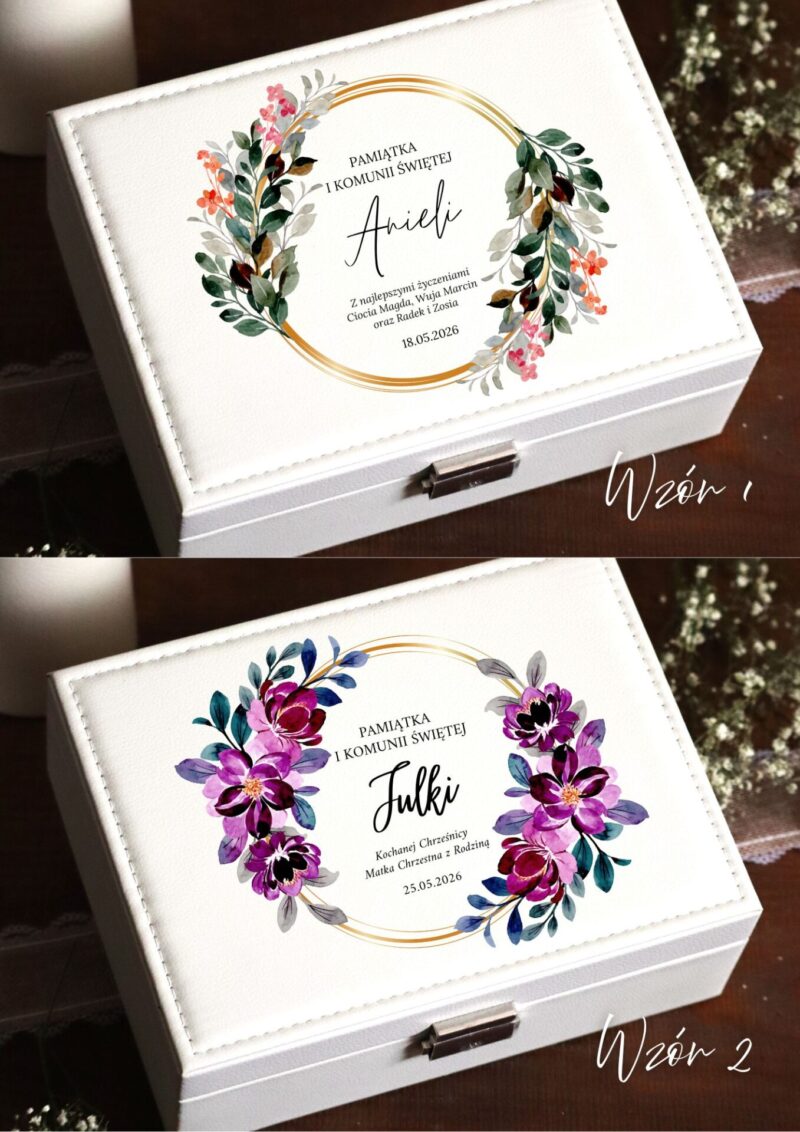 Kuferek szkatułka na biżuterię z okazji I Komunii Świętej