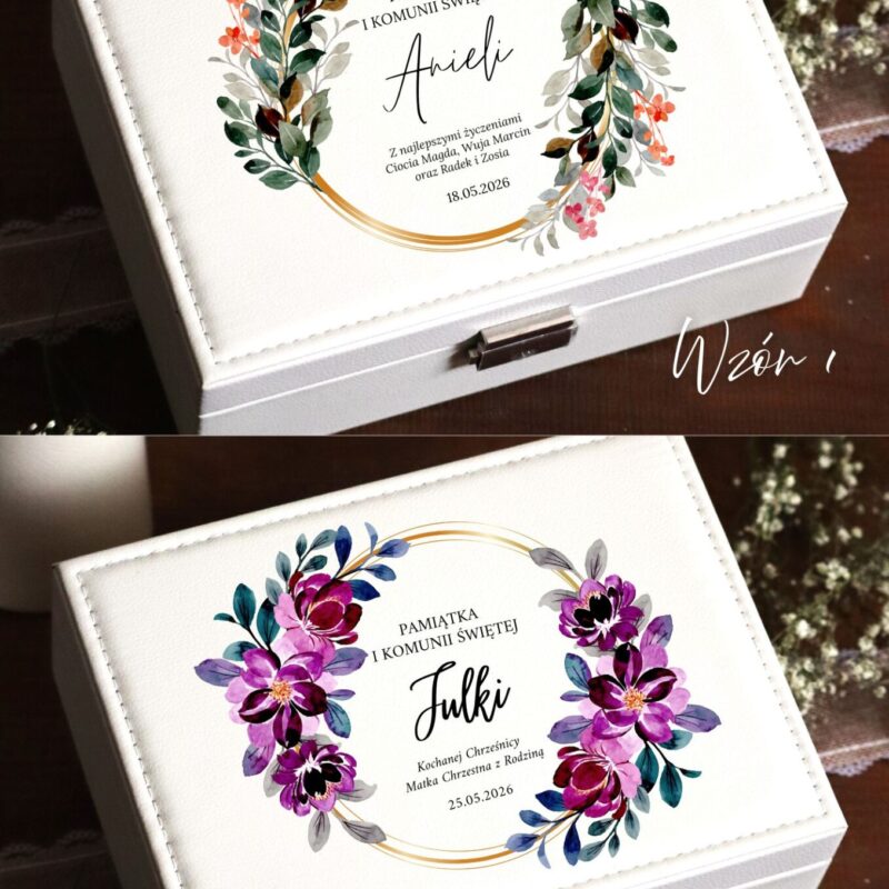 Kuferek szkatułka na biżuterię z okazji I Komunii Świętej