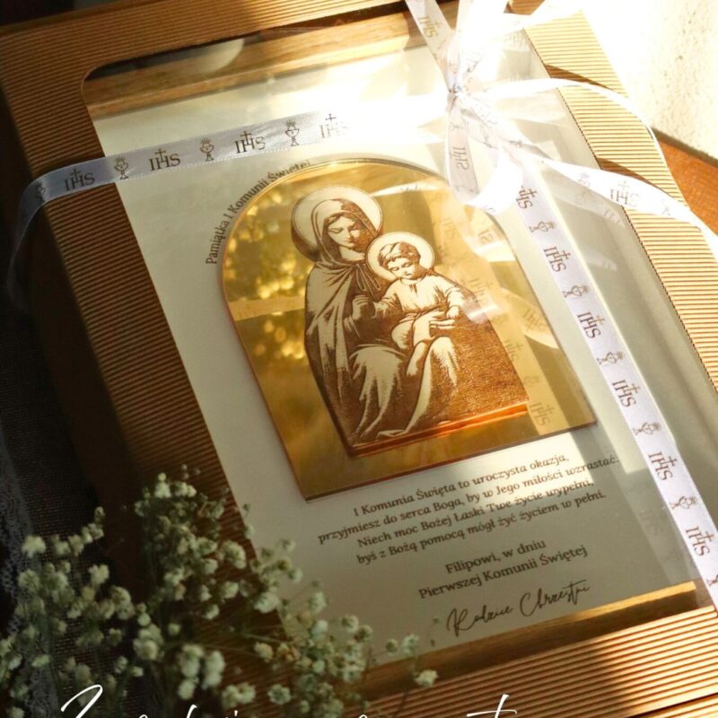 Pamiątka I Komunii Świętej Ramka 3D z ikoną Matki Boskiej