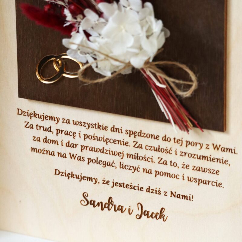 Podziękowania ślubne w formie ramki z suszonymi kwiatami