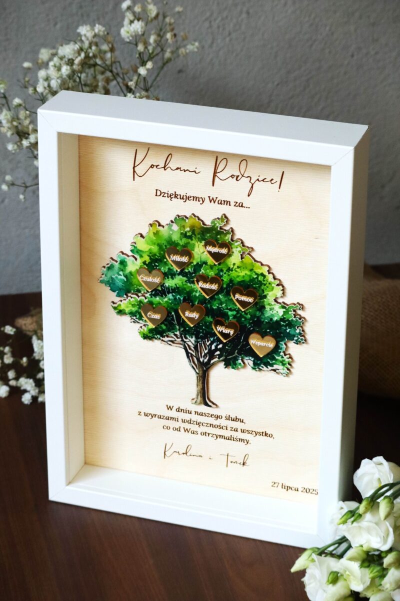 Podziękowania ślubne Ramka drzewo z sercami
