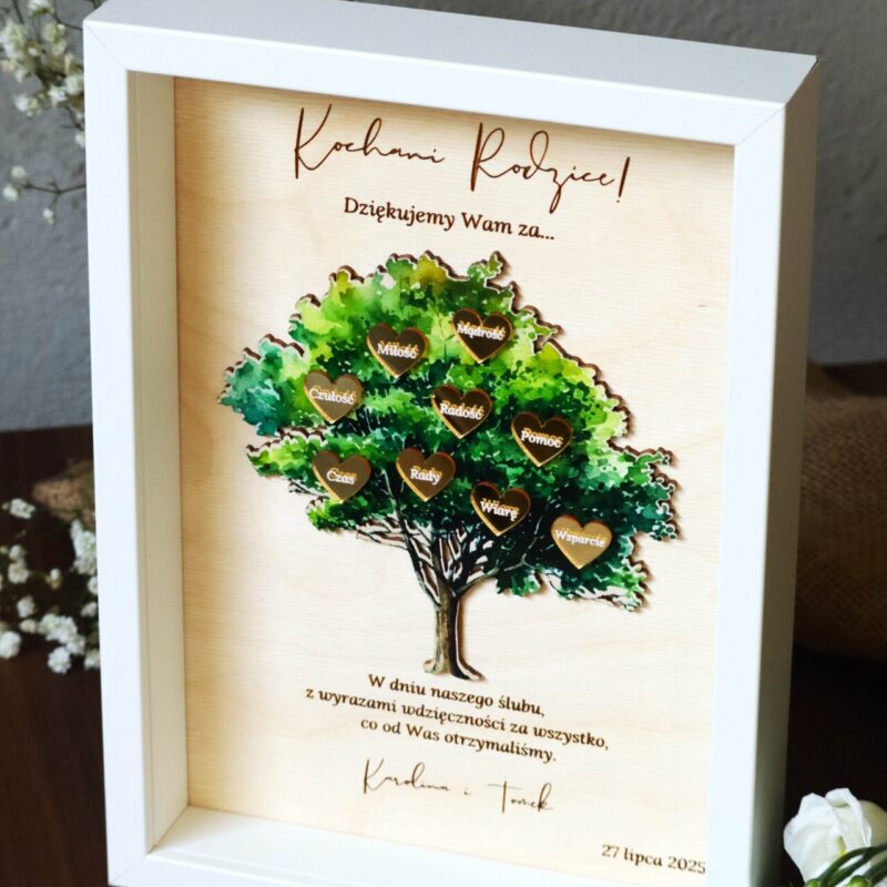 Podziękowania ślubne Ramka drzewo z sercami